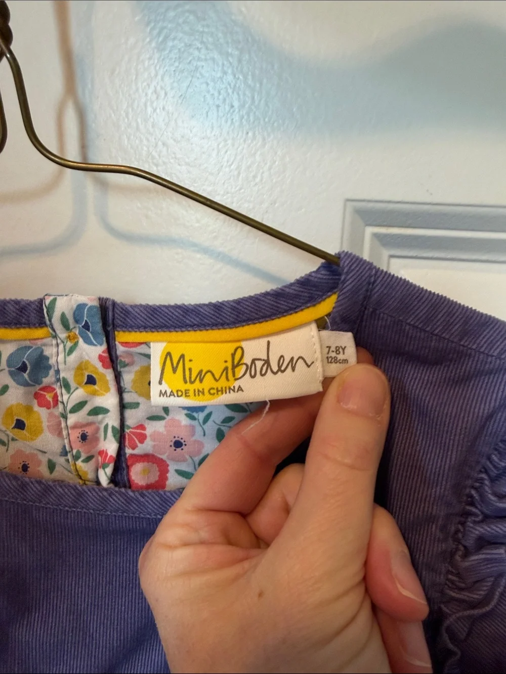 Mini Boden Lavender Purple Corduroy Dress with Floral Lining